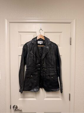 Steve Madden Black Leather Button-Front Blazer Jacket